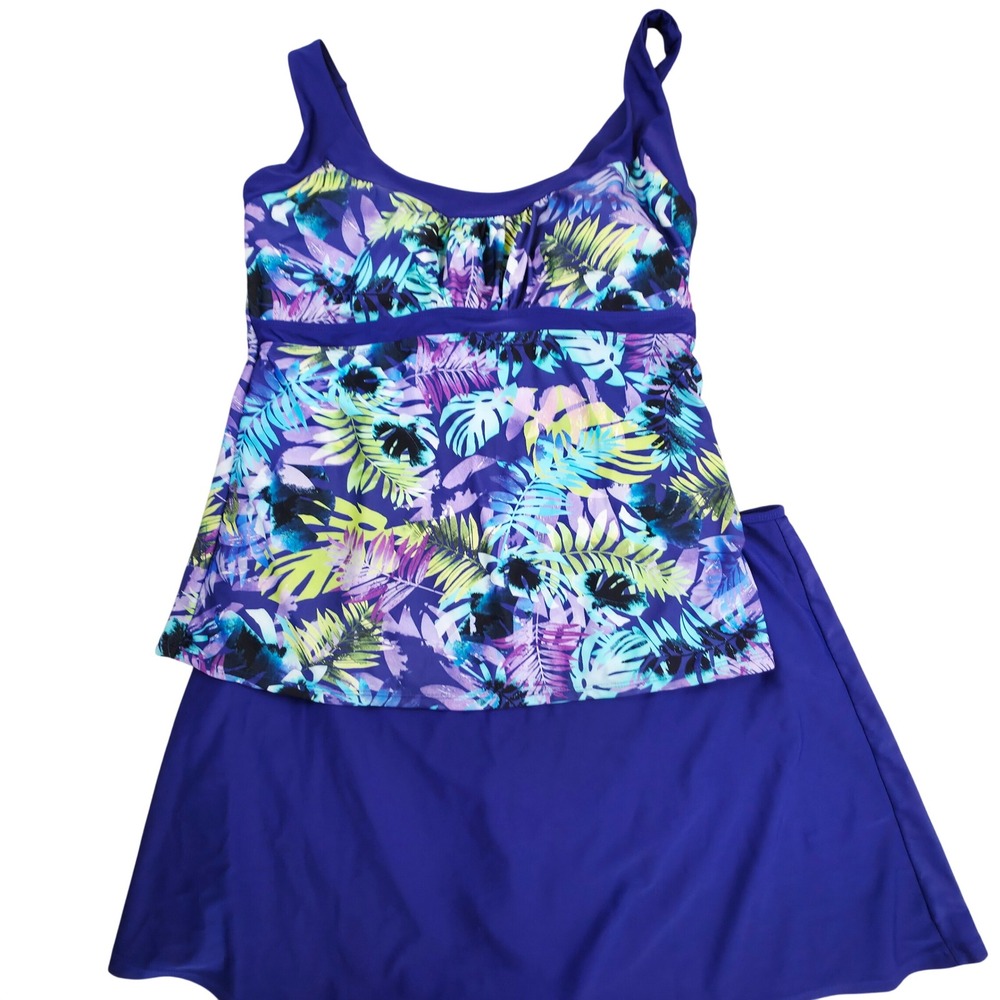 Your Best Look Tankini Swimsuit Women 24W/18W Purple Tropical Skirtini Set Y231P